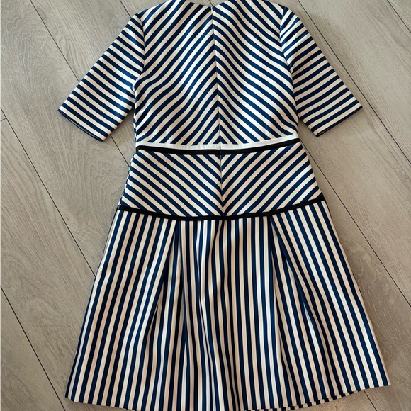 Beautiful Striped Navy and Ivory Muse Couture Fit and Flare Dress - Picture 2 of 2